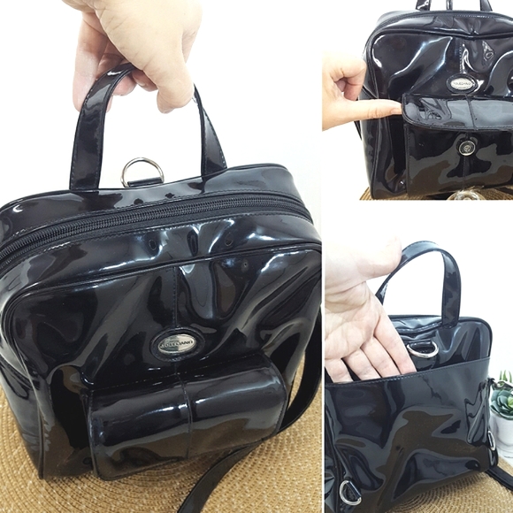 Toledano🖤Square Shape Backpack Bag Black Faux Patent Leathe - Picture 4 of 12
